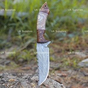 Couteau de chasse à pointe fixe en acier Damas fait main de 9 pouces, manche en bois de rose, épaisseur de 0,5 mm, qualité industrielle OEM, fourni par UA - Product Image 3