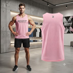 REXFITSPORTS 2026 Camiseta sin Mangas Personalizada con Logotipo para Hombre, Chaleco Deportivo Transpirable para Gimnasio, Ropa Deportiva de Marca Privada - Product Image 3