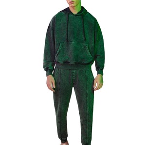 Hot Selling Custom Logo Men Acid <b>Wash</b> Tracksuit With Custom Logo Wholesale OEM Vintage Streetwear Pullover Acid Washed Tracksuit - Product Image 1