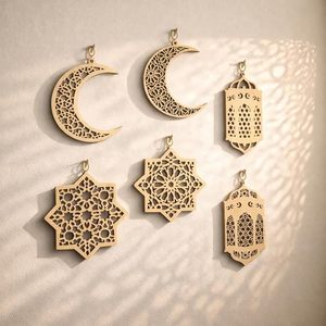 Decoración Colgante de Madera con Forma de Luna de Ramadán, Adorno de Pared Islámico con Forma de Creciente, Decoración para el Hogar en Eid, Interior y Exterior - Product Image 4