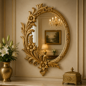 Miroir mural en bois sculpté Chateau Grande, cadre décoratif artisanal, miroir d'appoint haut de gamme pour salon et chambre à coucher - Product Image 6