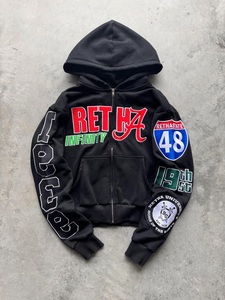 เสื้อฮู้ดซิปเต็มตัวผู้ชายแบบหนา ปักลาย ประดับเพชร ล้างสีสไตล์สตรีทแวร์ ทรงโอเวอร์ไซส์ เสื้อสเวตเชิ้ตซิปแบบสั่งทำพิเศษ - Product Image 5