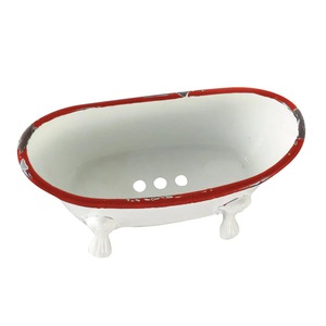 Classic White Enamel Bathtub with Red <b>Trim</b> and Claw Feet Durable Steel <b>Bath</b> Tub - Product Image 5