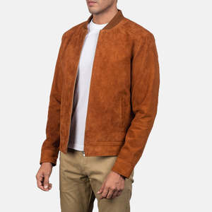 OEM Custom Blain Brown <b>Suede</b> Bomber <b>Jacket</b> <b>Men's</b> Winter Waterproof Genuine Leather Stand Collar Streetwear Cotton Lining 100% - Product Image 4