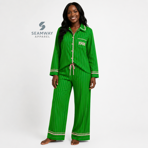 Alpha| Kapa |Alpha Women's Striped Pajama Set Button Front Long Sleeve Sleepwear Contrast Trim Lounge <b>PJs</b> With Drawstring Pants - Product Image 6
