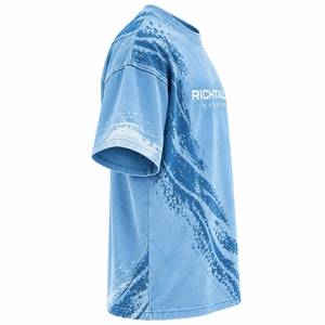 T-shirt en coton tricoté surdimensionné pour homme Richtalk, à col roulé, manches courtes, motif uni, logo frontal, bleu - Product Image 3