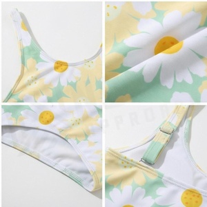 Women's Floral Print 2 Piece <b>Bikini</b> <b>Set</b> High Waist Bottoms Scoop Neck Crop Top Spandex Polyester Stretch Swimwear - Product Image 4