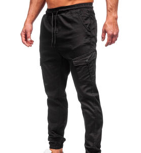 Pantalon cargo pour homme, style streetwear, coupe ample, tissu 100% coton, nouvelle conception moderne, ceinture ajustable, couleur noir jais - Product Image 2