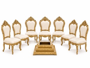 Sillas Mandap de madera de moda para bodas en el Reino Unido, juego de seis sillas Mandap blancas artesanales personalizadas de Gujarat en venta. - Product Image 4
