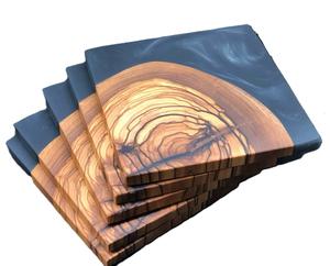 Ensemble de dessous-de-verre en résine et bois, design tendance, avec tapis et sous-verres en résine époxy, pour une utilisation en salle à manger, à un prix très abordable. - Product Image 1