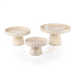 Handmade Mother of Pearl <b>Cake</b> <b>Stand</b> <b>Set</b> of 3 Dessert Display Plates Round Cupcake Serving Trays for Wedding Party - Product Image 1