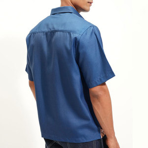 Chemise d'été à manches courtes pour homme, imprimée, col rabattu, décontractée, respirante, bleu marine, imprimé photo, tissu popeline - Product Image 3