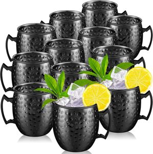 Tasses à Moscow Mule en acier inoxydable martelé avec revêtement noir, pour boissons froides, café, bière, vin, boissons réfrigérées - Vente en gros fabricant - Product Image 1