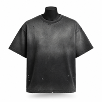 Kaos Pria Oversize Hitam Dicuci Bahan Katun Lengan Pendek O-Neck Kasual Polos Jersey