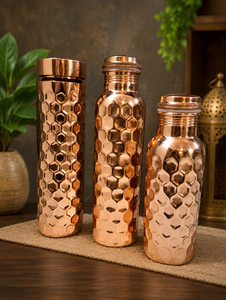 Bouteille en verre martelé cuivré avec couvercle étanche – Cadeau d'affaires haut de gamme, grande capacité, pour usage domestique - Product Image 2