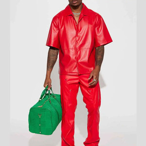 Chemises en cuir tissé respirantes à col montant pour hommes, personnalisées OEM, décontractées pour l'hiver, avec deux poches latérales, manches courtes - Product Image 3