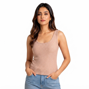 <b>Women</b> Breathable Ribbed <b>Tank</b> <b>Top</b> Sleeveless <b>Knit</b> Crop <b>Top</b> Solid Color Slim Fit Stretch Spandex/Cotton Casual Summer Fashion Wear - Product Image 1