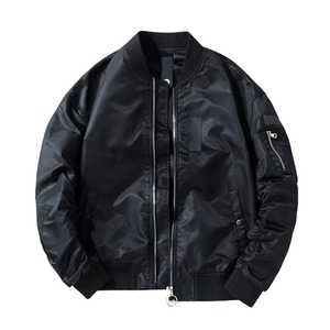 Jet Black Oversized Bomber <b>Jacket</b> Men Premium Nylon Streetwear Zip Up OEM Private Label Outerwear - Product Image 1