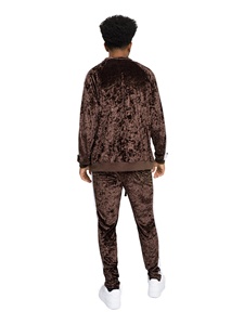 Trajes de terciopelo con cremallera para hombre, 2 piezas, ajustado, con raya lateral, cierre frontal, trajes de sudor a rayas de terciopelo - Product Image 3