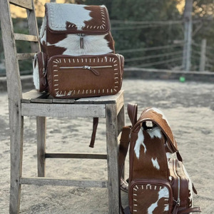 Premium handmade cowhide leather hair on school <b>backpacks</b> wholesale custom OEM supplier high quality student laptop bags - Product Image 5