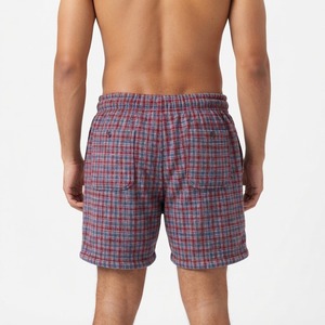 Custom <b>Checkered</b> Fleece <b>Shorts</b> Red Blue Plaid Elastic Waist Casual Streetwear Soft Sweat <b>Shorts</b> Side Pocket OEM ODM - Product Image 2
