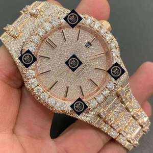 Nuevo Reloj Automático de Lujo Deportivo, Estilo Hip Hop, Completamente Adornado con Piedras, Mecánico, Analógico, de Cuarzo, Acero Inoxidable, Moissanita, Esfera de Cristal de 42 mm con Indicadores - Product Image 1