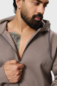Sweat à capuche zippé pour homme, couleur unie, en molleton bouclette, coupe classique, vêtement décontracté, OEM ODM - Product Image 4