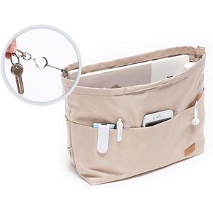 Large Nylon Fabric Organizer <b>Insert</b> with Zipper Beige Women's <b>Handbag</b> Charm 15.7\" Top/12.2\" Bottom 4.9\" L X 10\" W - Product Image 1