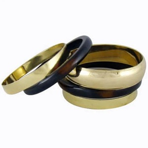 Gold Tone Tortoise <b>Shell</b> Bangle Set Brass Wide Cuff <b>Bracelets</b> Matching Fashion Jewelry Gift - Product Image 2