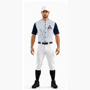 Uniforme de Béisbol Personalizado de Primera Calidad, Jersey a Rayas Blanco y Azul Marino para Hombre, Transpirable, de Poliéster, Talla Adulto, Servicio OEM - Product Image 1