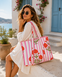 Sac fourre-tout en coton durable, style bohème, ouvert, réversible, écologique, fait main, pour le shopping, avec motif brodé matelassé automne - Product Image 1