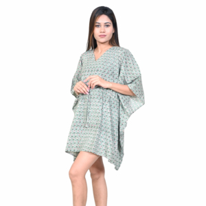 Vestido Kaftán con Estampado Floral para Mujer, Cuello en V, Largo hasta la Rodilla, Corte Holgado, 100% Algodón, Sin Mangas, Tejido, Verano, Casual, Playa, Vacaciones - Product Image 3