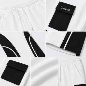 Pantalones Jogger Cargo Blancos de Algodón 100% con Contraste, Cintura Elástica con Cordón, Bolsillos Utilitarios de Forro Polar Grueso, Estilo Urbano - Product Image 4