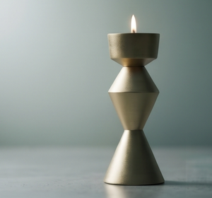Support de bougie architectural en aluminium moulé au sable naturel, forme géométrique empilée en sablier, pour centre de table de mariage - Product Image 5