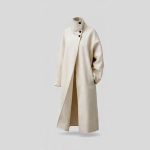 Minimalist Wool Blend Overcoat High Collar Long Winter <b>Jacket</b> Elegant Neutral Statement Coat - Product Image 2