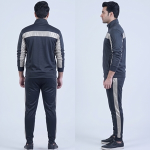 Nouvel ensemble de survêtement pour homme noir à blocs de couleur, style sportif, fermeture éclair intégrale, séchage rapide, en polyester, pour l'automne - Product Image 2