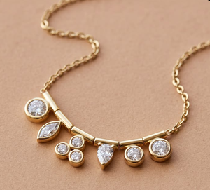 Collar de Diamantes Color Oro con Colgante de Gota, Cadena con Piedras Marquise, Ovaladas y Redondas, Joyería para Mujer - Product Image 4