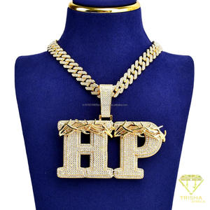 Collier pendentif élégant en argent sterling 925 avec diamant de laboratoire HP et détails lettres dorées pour bijoux urbains - Product Image 4