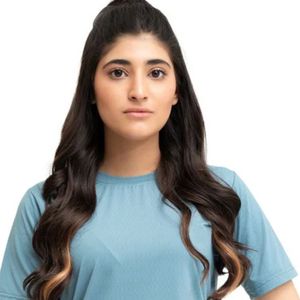 Camiseta de manga corta con cuello redondo para mujer, color azul claro, informal, ajustada, básica, ligera, para uso diario, ropa de moda para mujer - Product Image 2