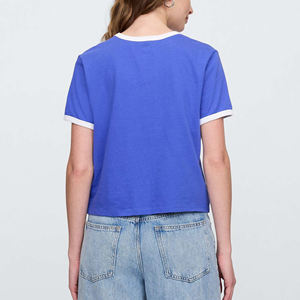 Cheap Price Blue Women's Crop T-<b>Shirt</b> Crew Neck Short Sleeve Loose Fit <b>Flame</b> Logo Print Casual Jersey Cotton Spring Summer Wear - Product Image 2