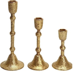 Juego de Portavelas Cónicos de Oro Antiguo Forjado a Mano – Trío de Candelabros de Latón Artesanales con Forma de Tulipán para Decoración de Mesa de Lujo - Product Image 3