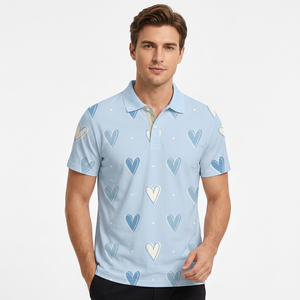<b>Men's</b> Light Blue Heart Print <b>for</b> <b>Shirt</b> Jersey Short Sleeve Casual Knitted Cotton Breathable Regular Fit Made in Bangladesh - Product Image 4