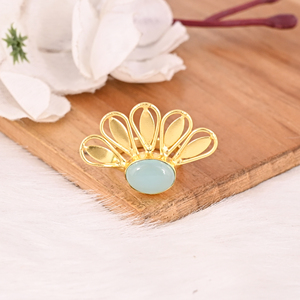 Bague tendance en laiton plaqué or avec calcédoine aqua pour femme, bijou de mode pour mariage et fiançailles - Product Image 4