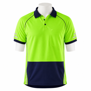 High Visibility Men's Safety Polo Shirt Reflective Workwear Short Sleeve Breathable Mesh Construction Industrial Uniform Pocket - Product Image 1