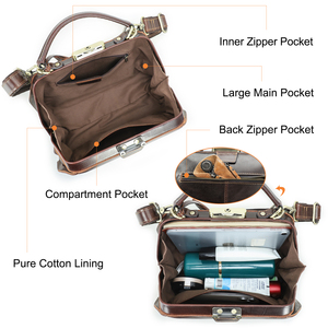 Sac de médecin classique en cuir véritable avec bandoulière et fermeture à cadenas pour femmes, usage quotidien - Product Image 2