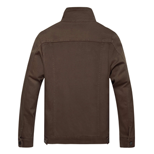 <b>Men's</b> Brown Canvas Shirt <b>Jacket</b> Stand Collar Casual Autumn Button Closure <b>Long</b> Sleeve Solid Color Slim Fit - Product Image 2