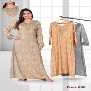 Kaftan en rayonne de qualité supérieure à imprimé numérique avec broderies et embellissements de style diamant – Élégant Mukhawar arabe - Product Image 3