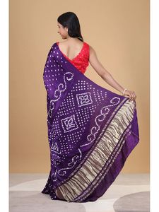 Indian Party Wear Handloom Bandhani Silk <b>Saree</b> for Women - Product Image 4