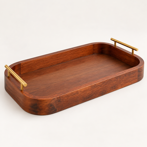 Plateau de service rectangulaire en bois artisanal avec poignées en laiton, plateau décoratif, vente en gros, OEM, ODM, en vrac - Product Image 4