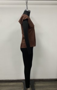 <b>Women</b> Brown Crew Neck Tank <b>Top</b> With Ruffle Detail Minimalist Style Solid Color <b>Long</b> Sleeveless <b>Top</b> - Product Image 3